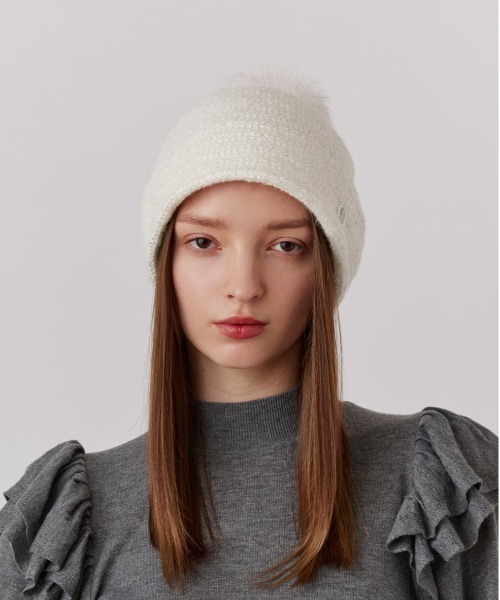 Chapeau d' O（シャポードオー）の「Chapeau d' O  Spangle Mohair Beanie / シャポードオー（ニットキャップ/ビーニー・レディース・ブラック/グレー/ホワイト・M/57.5cm）」の6枚目の写真