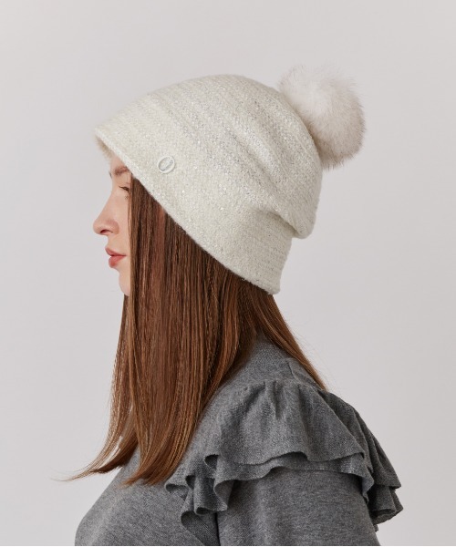 Chapeau d' O（シャポードオー）の「Chapeau d' O  Spangle Mohair Beanie / シャポードオー（ニットキャップ/ビーニー・レディース・ブラック/グレー/ホワイト・M/57.5cm）」の7枚目の写真