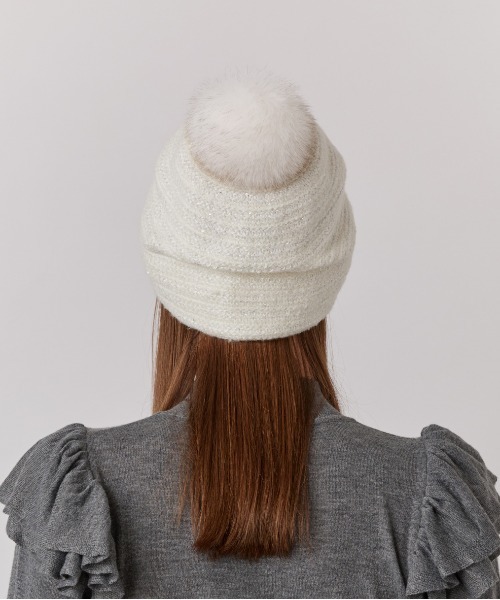 Chapeau d' O（シャポードオー）の「Chapeau d' O  Spangle Mohair Beanie / シャポードオー（ニットキャップ/ビーニー・レディース・ブラック/グレー/ホワイト・M/57.5cm）」の8枚目の写真