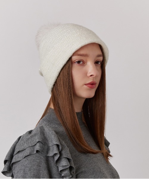 Chapeau d' O（シャポードオー）の「Chapeau d' O  Spangle Mohair Beanie / シャポードオー（ニットキャップ/ビーニー・レディース・ブラック/グレー/ホワイト・M/57.5cm）」の9枚目の写真