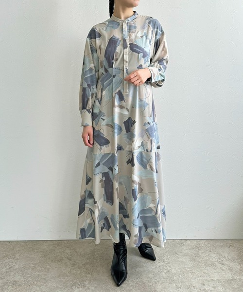 LHELBIE（レルビエ）の「ラフペイントワンピース（ワンピース・レディース・グレイッシュベージュ/ブラック/イエロー・M）」の19枚目の写真