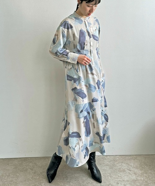 LHELBIE（レルビエ）の「ラフペイントワンピース（ワンピース・レディース・グレイッシュベージュ/ブラック/イエロー・M）」の21枚目の写真