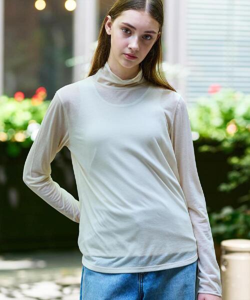 DRESSTERIOR（ドレステリア）の「【シアー素材】シアータートルトップス（Tシャツ/カットソー・レディース・サックスブルー/ブラック/ライトベージュ・38/36/34/40）」の5枚目の写真