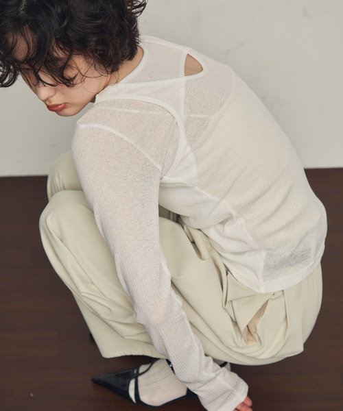 Trish（トリッシュ）の「シアーテレコレイヤード風2WAYプルオーバー（Tシャツ/カットソー・レディース・ホワイト/ブラック/ダークブラウン・MEDIUM）」の2枚目の写真