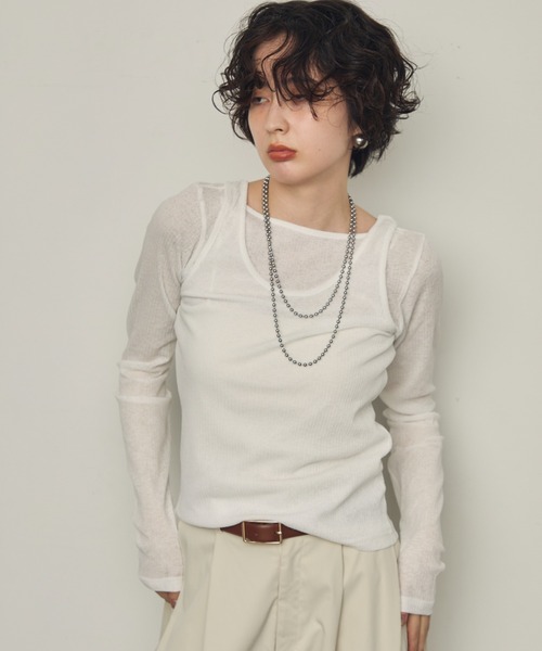 Trish（トリッシュ）の「シアーテレコレイヤード風2WAYプルオーバー（Tシャツ/カットソー・レディース・ホワイト/ブラック/ダークブラウン・MEDIUM）」の4枚目の写真