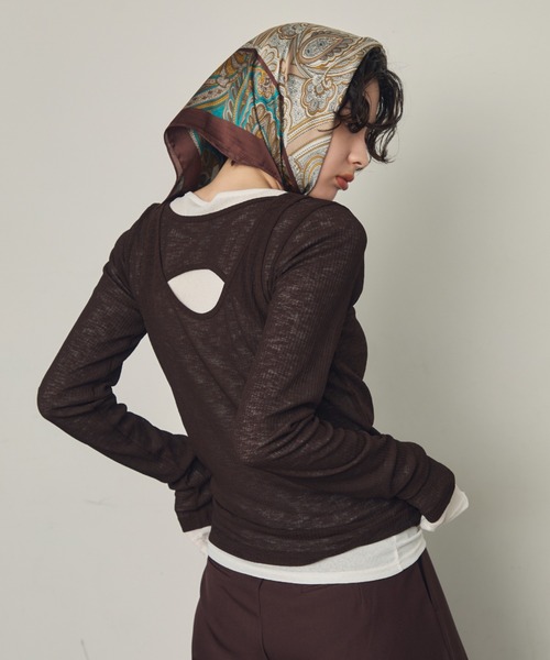 Trish（トリッシュ）の「シアーテレコレイヤード風2WAYプルオーバー（Tシャツ/カットソー・レディース・ホワイト/ブラック/ダークブラウン・MEDIUM）」の15枚目の写真