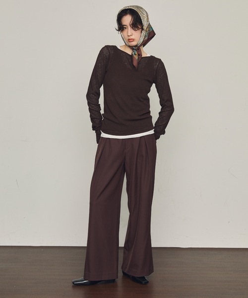 Trish（トリッシュ）の「シアーテレコレイヤード風2WAYプルオーバー（Tシャツ/カットソー・レディース・ホワイト/ブラック/ダークブラウン・MEDIUM）」の22枚目の写真