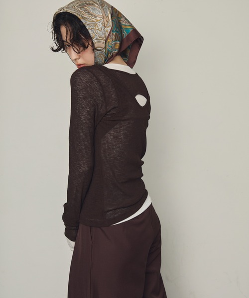 Trish（トリッシュ）の「シアーテレコレイヤード風2WAYプルオーバー（Tシャツ/カットソー・レディース・ホワイト/ブラック/ダークブラウン・MEDIUM）」の14枚目の写真