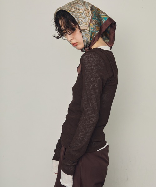 Trish（トリッシュ）の「シアーテレコレイヤード風2WAYプルオーバー（Tシャツ/カットソー・レディース・ホワイト/ブラック/ダークブラウン・MEDIUM）」の13枚目の写真