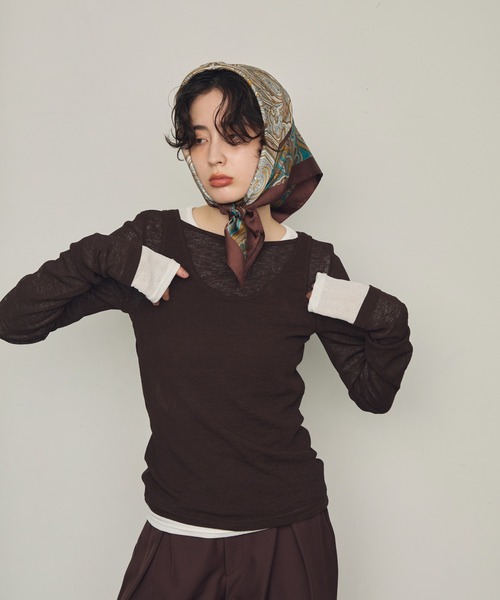 Trish（トリッシュ）の「シアーテレコレイヤード風2WAYプルオーバー（Tシャツ/カットソー・レディース・ホワイト/ブラック/ダークブラウン・MEDIUM）」の18枚目の写真