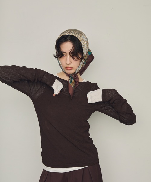 Trish（トリッシュ）の「シアーテレコレイヤード風2WAYプルオーバー（Tシャツ/カットソー・レディース・ホワイト/ブラック/ダークブラウン・MEDIUM）」の19枚目の写真