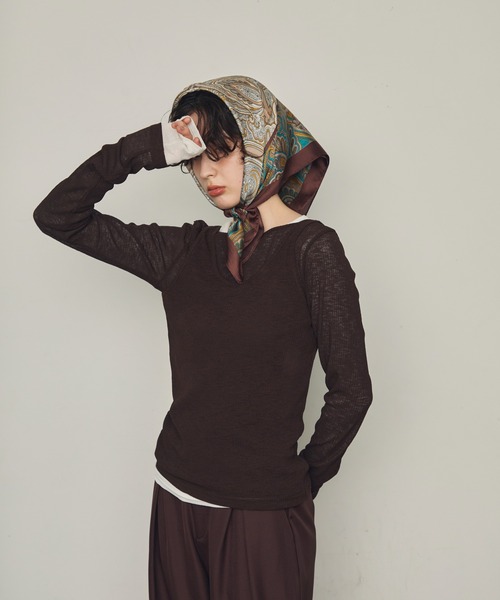 Trish（トリッシュ）の「シアーテレコレイヤード風2WAYプルオーバー（Tシャツ/カットソー・レディース・ホワイト/ブラック/ダークブラウン・MEDIUM）」の20枚目の写真