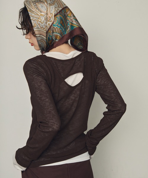 Trish（トリッシュ）の「シアーテレコレイヤード風2WAYプルオーバー（Tシャツ/カットソー・レディース・ホワイト/ブラック/ダークブラウン・MEDIUM）」の16枚目の写真