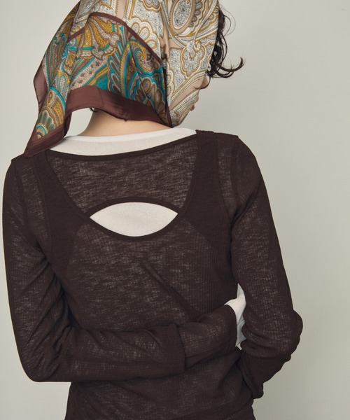 Trish（トリッシュ）の「シアーテレコレイヤード風2WAYプルオーバー（Tシャツ/カットソー・レディース・ホワイト/ブラック/ダークブラウン・MEDIUM）」の7枚目の写真