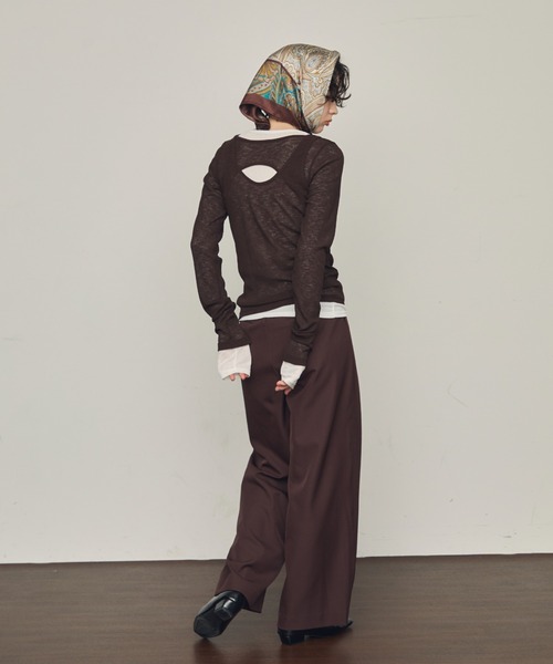 Trish（トリッシュ）の「シアーテレコレイヤード風2WAYプルオーバー（Tシャツ/カットソー・レディース・ホワイト/ブラック/ダークブラウン・MEDIUM）」の10枚目の写真