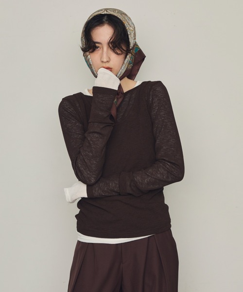Trish（トリッシュ）の「シアーテレコレイヤード風2WAYプルオーバー（Tシャツ/カットソー・レディース・ホワイト/ブラック/ダークブラウン・MEDIUM）」の21枚目の写真