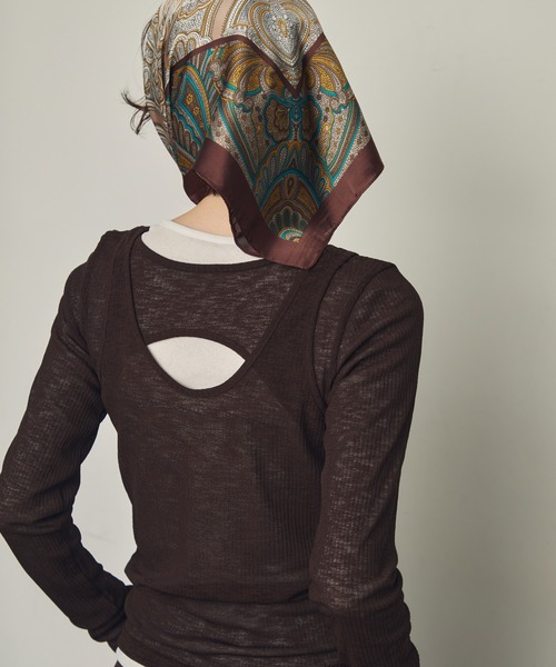 Trish（トリッシュ）の「シアーテレコレイヤード風2WAYプルオーバー（Tシャツ/カットソー・レディース・ホワイト/ブラック/ダークブラウン・MEDIUM）」の8枚目の写真