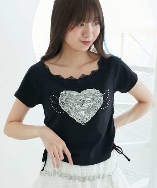 MAJESTIC LEGON(マジェスティックレゴン)の「キラキラエンジェルTシャツ(Tシャツ/カットソー・レディース・ブラック/オフホワイト/ブルー・MEDIUM)」の3枚目の写真