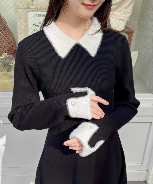 INGNI（イング）の「【WEB限定】襟フェザーリブニットワンピース（ワンピース・レディース・グレー×ホワイト/ブラック×ホワイト/ピンク系2・M）」の22枚目の写真