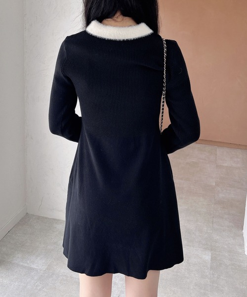 INGNI（イング）の「【WEB限定】襟フェザーリブニットワンピース（ワンピース・レディース・グレー×ホワイト/ブラック×ホワイト/ピンク系2・M）」の7枚目の写真