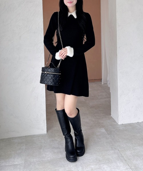 INGNI（イング）の「【WEB限定】襟フェザーリブニットワンピース（ワンピース・レディース・グレー×ホワイト/ブラック×ホワイト/ピンク系2・M）」の9枚目の写真