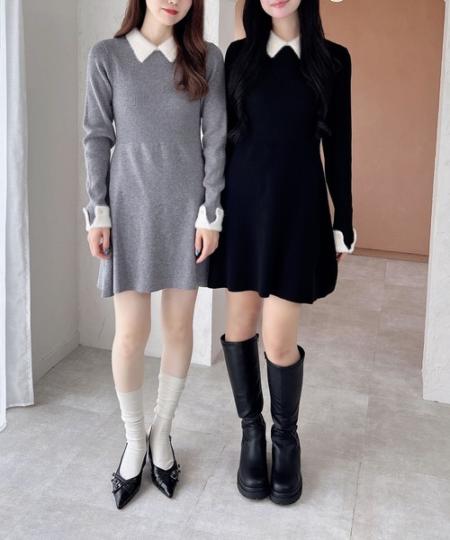 INGNI（イング）の「【WEB限定】襟フェザーリブニットワンピース（ワンピース・レディース・グレー×ホワイト/ブラック×ホワイト/ピンク系2・M）」の10枚目の写真