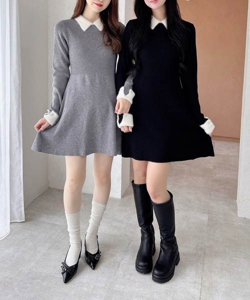 INGNI（イング）の「【WEB限定】襟フェザーリブニットワンピース（ワンピース・レディース・グレー×ホワイト/ブラック×ホワイト/ピンク系2・M）」の11枚目の写真