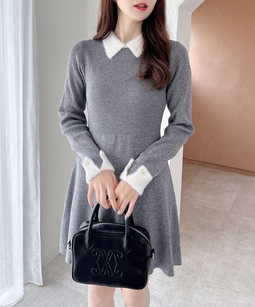 INGNI（イング）の「【WEB限定】襟フェザーリブニットワンピース（ワンピース・レディース・グレー×ホワイト/ブラック×ホワイト/ピンク系2・M）」の12枚目の写真