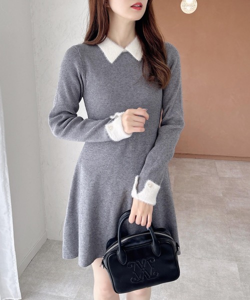 INGNI（イング）の「【WEB限定】襟フェザーリブニットワンピース（ワンピース・レディース・グレー×ホワイト/ブラック×ホワイト/ピンク系2・M）」の13枚目の写真