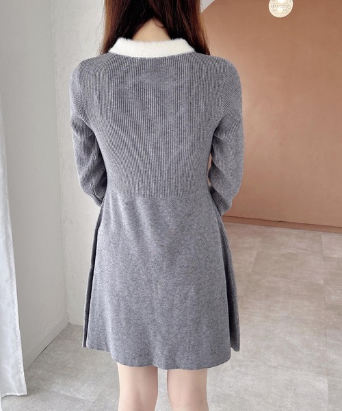 INGNI（イング）の「【WEB限定】襟フェザーリブニットワンピース（ワンピース・レディース・グレー×ホワイト/ブラック×ホワイト/ピンク系2・M）」の14枚目の写真