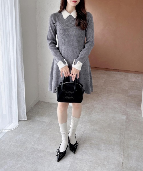 INGNI（イング）の「【WEB限定】襟フェザーリブニットワンピース（ワンピース・レディース・グレー×ホワイト/ブラック×ホワイト/ピンク系2・M）」の15枚目の写真
