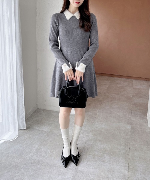 INGNI（イング）の「【WEB限定】襟フェザーリブニットワンピース（ワンピース・レディース・グレー×ホワイト/ブラック×ホワイト/ピンク系2・M）」の16枚目の写真