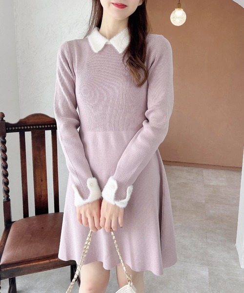 INGNI（イング）の「【WEB限定】襟フェザーリブニットワンピース（ワンピース・レディース・グレー×ホワイト/ブラック×ホワイト/ピンク系2・M）」の17枚目の写真