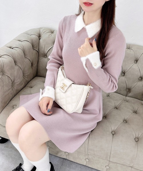 INGNI（イング）の「【WEB限定】襟フェザーリブニットワンピース（ワンピース・レディース・グレー×ホワイト/ブラック×ホワイト/ピンク系2・M）」の18枚目の写真