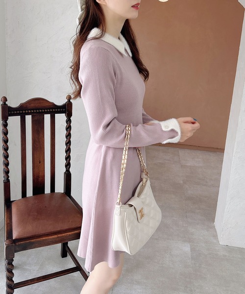 INGNI（イング）の「【WEB限定】襟フェザーリブニットワンピース（ワンピース・レディース・グレー×ホワイト/ブラック×ホワイト/ピンク系2・M）」の19枚目の写真