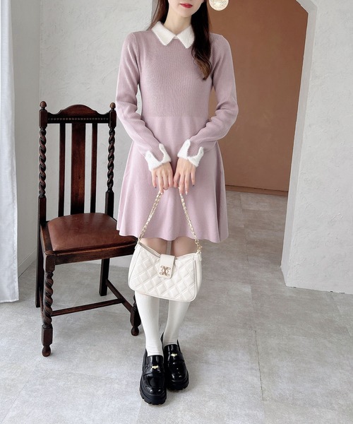 INGNI（イング）の「【WEB限定】襟フェザーリブニットワンピース（ワンピース・レディース・グレー×ホワイト/ブラック×ホワイト/ピンク系2・M）」の21枚目の写真