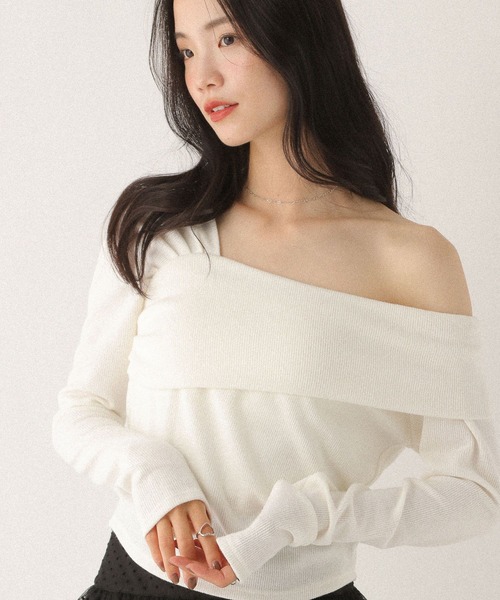 Heather（ヘザー）の「アシメデザインカットソー　592363（Tシャツ/カットソー・レディース・グレー/オフホワイト/ブラック・FREE）」の3枚目の写真