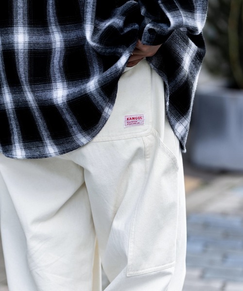 KANGOL（カンゴール）の「KANGOL カンゴール 別注コラボデニム・ツイルワイドテーパードペインターパンツ（デニムパンツ・メンズ・ブラック/ライトブラック/ワンウォッシュ/ケミカルウォッシュ/アイボリー/ブルー・M/L/XL）」の10枚目の写真