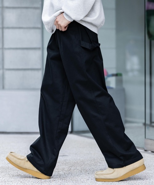 KANGOL（カンゴール）の「KANGOL カンゴール 別注コラボデニム・ツイルワイドテーパードペインターパンツ（デニムパンツ・メンズ・ブラック/ライトブラック/ワンウォッシュ/ケミカルウォッシュ/アイボリー/ブルー・M/L/XL）」の14枚目の写真