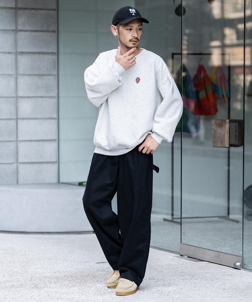 KANGOL（カンゴール）の「KANGOL カンゴール 別注コラボデニム・ツイルワイドテーパードペインターパンツ（デニムパンツ・メンズ・ブラック/ライトブラック/ワンウォッシュ/ケミカルウォッシュ/アイボリー/ブルー・M/L/XL）」の19枚目の写真