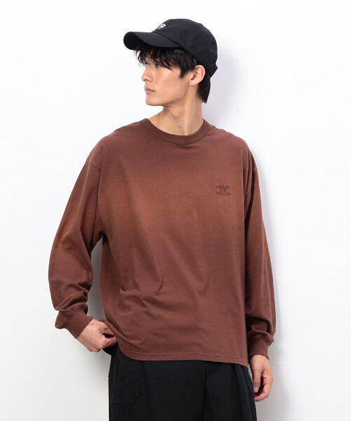 Purple&Yellow(パープルアンドイエロー)の「スプレー加工×ロゴ刺繍長袖Tシャツ(Tシャツ/カットソー・メンズ・ブラック/サックスブルー/ブラウン・SMALL/MEDIUM/LARGE)」の1枚目の写真