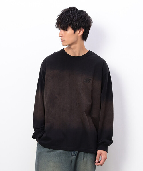 Purple&Yellow(パープルアンドイエロー)の「スプレー加工×ロゴ刺繍長袖Tシャツ(Tシャツ/カットソー・メンズ・ブラック/サックスブルー/ブラウン・SMALL/MEDIUM/LARGE)」の8枚目の写真