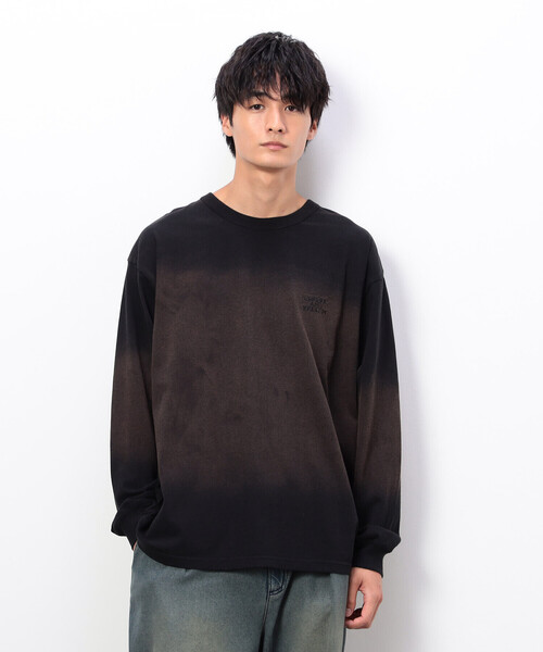 Purple&Yellow(パープルアンドイエロー)の「スプレー加工×ロゴ刺繍長袖Tシャツ(Tシャツ/カットソー・メンズ・ブラック/サックスブルー/ブラウン・SMALL/MEDIUM/LARGE)」の5枚目の写真