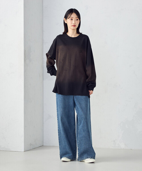 Purple&Yellow(パープルアンドイエロー)の「スプレー加工×ロゴ刺繍長袖Tシャツ(Tシャツ/カットソー・メンズ・ブラック/サックスブルー/ブラウン・SMALL/MEDIUM/LARGE)」の16枚目の写真