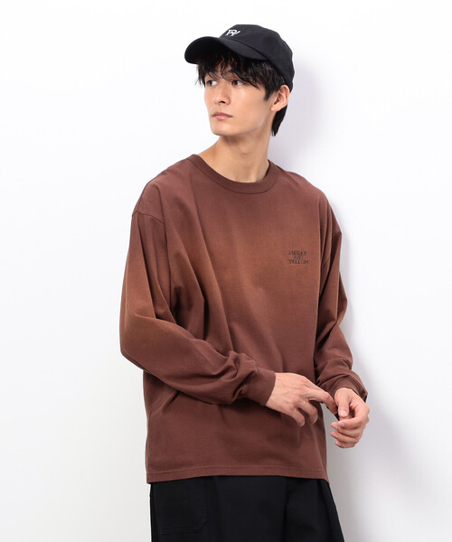 Purple&Yellow(パープルアンドイエロー)の「スプレー加工×ロゴ刺繍長袖Tシャツ(Tシャツ/カットソー・メンズ・ブラック/サックスブルー/ブラウン・SMALL/MEDIUM/LARGE)」の11枚目の写真