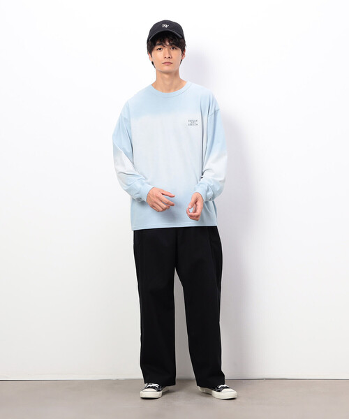 Purple&Yellow(パープルアンドイエロー)の「スプレー加工×ロゴ刺繍長袖Tシャツ(Tシャツ/カットソー・メンズ・ブラック/サックスブルー/ブラウン・SMALL/MEDIUM/LARGE)」の13枚目の写真