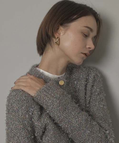 CADUNE（カデュネ）の「フラッグヤーンキラキラニットジャケット（ニット/セーター・レディース・ブラウン/シルバー/チャコールグレー・38）」の5枚目の写真