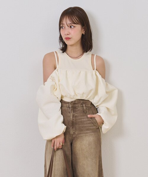 mystic（ミスティック）の「【@sktnnm企画】ホイップブラウスセットワンピース（ワンピース・レディース・チャコールグレー/アイボリー・2/1）」の21枚目の写真