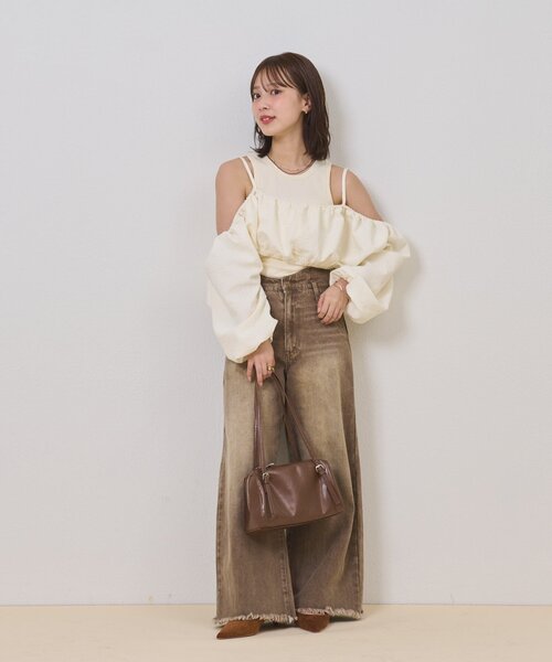 mystic（ミスティック）の「【@sktnnm企画】ホイップブラウスセットワンピース（ワンピース・レディース・チャコールグレー/アイボリー・2/1）」の20枚目の写真