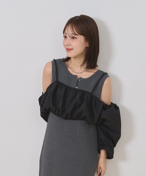 mystic（ミスティック）の「【@sktnnm企画】ホイップブラウスセットワンピース（ワンピース・レディース・チャコールグレー/アイボリー・2/1）」の13枚目の写真